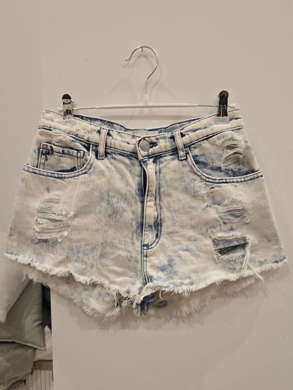 Garage White & Blue Acid-Wash Distressed Jean Shorts